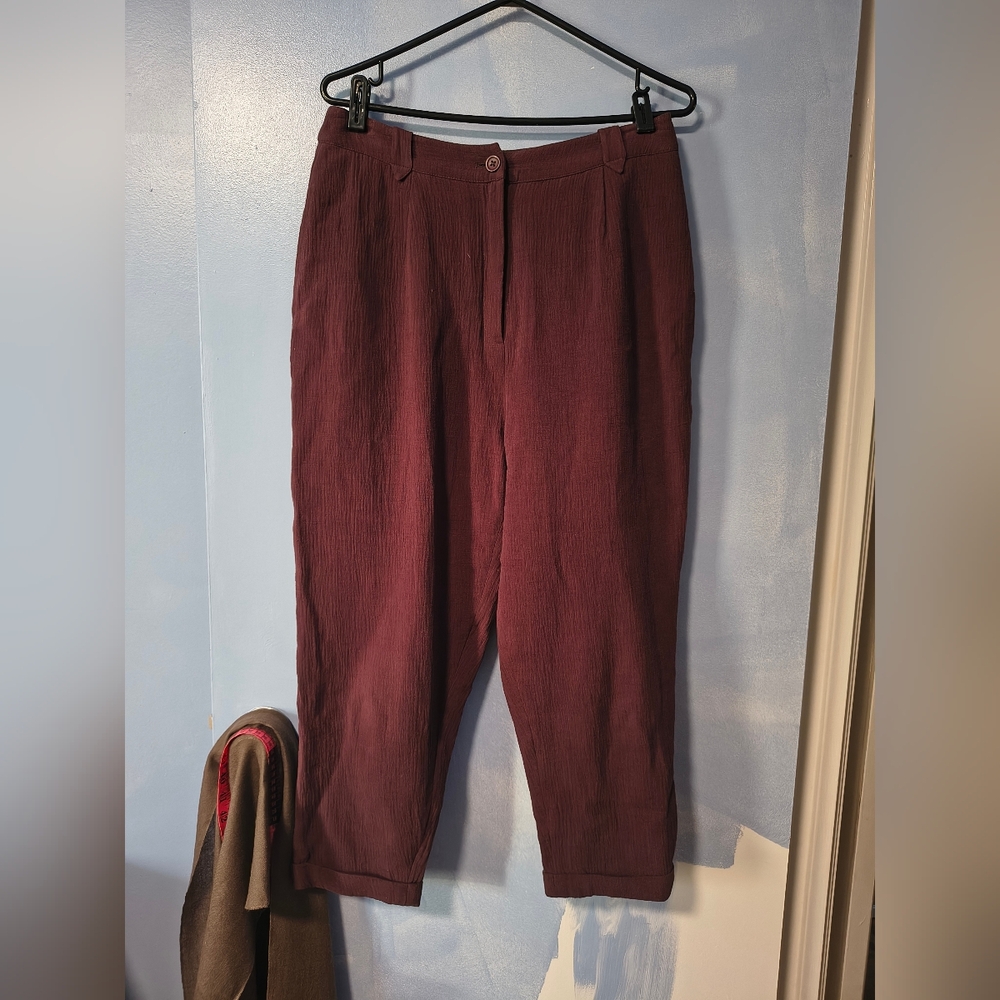 7115 By Szeki Burgundy Cotton Carrot Pants L